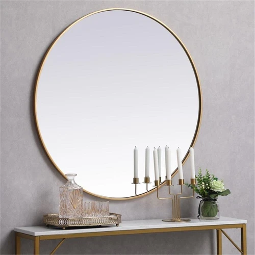 Elegant Decor Eternity 39" Round Mid Century Metal Frame Mirror in Brass - Picture 4 of 6