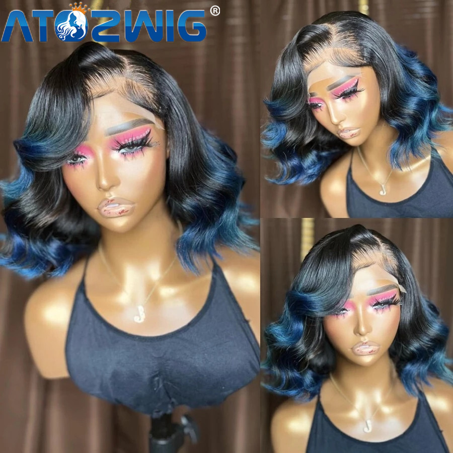 Short Bob Black Blue Bob Wave Brazilian Human Hair L Part  display picture 2