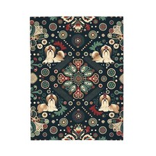 Velveteen Plush Blanket Foulard Shih Tzu Elegant Design Art