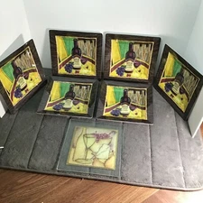 Lot  6 Vineyard Plates 6"x6" Melamine Rimmed Plates PLUS  1 Cutting Board 8"x8"