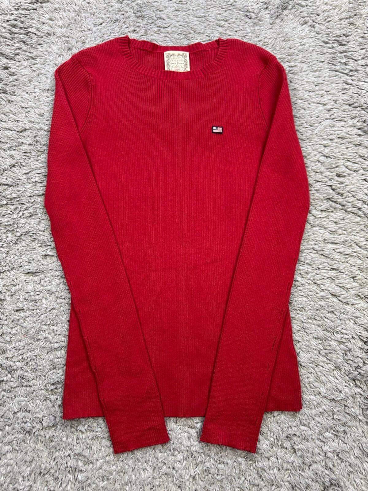 Vtg Ralph Lauren Sweater Women Red Polo Jeans Thermal Base Layer Pullover 90s
