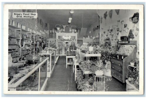 1951 Briggs Floral Shop Growing From Flower Glass Ovid Michigan Vintage Postcard - Picture 1 of 2