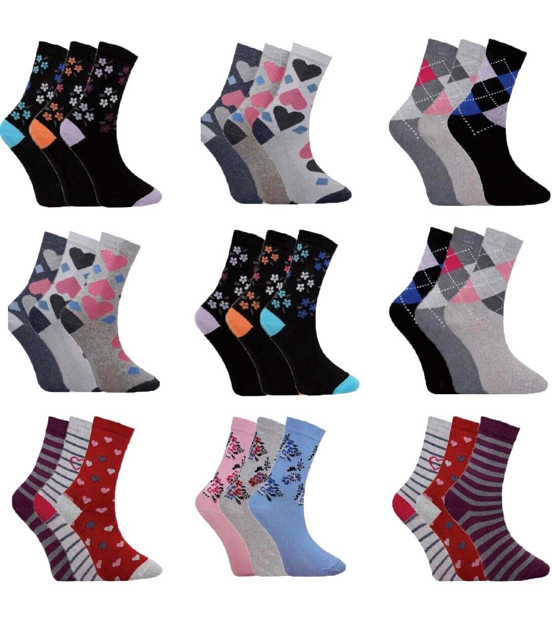 3,6&12 Ladies Designer Non Elastic Diabetic Friendly Quality Sock UK4-7  EU35-39