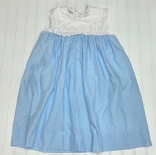 Vintage Little Girls Bib White Blue Classic Dress Long Lace Collar Sz6 Easter