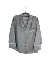 Ettitude Bamboo Sateen Long Sleeve Pajama Shirt Size S Slate Gray Stripes NEW
