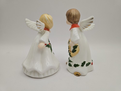 Enesco Kissing Angels Holly Wreath 4.25" Vintage Christmas Set of 2 Boy Girl - Picture 4 of 9