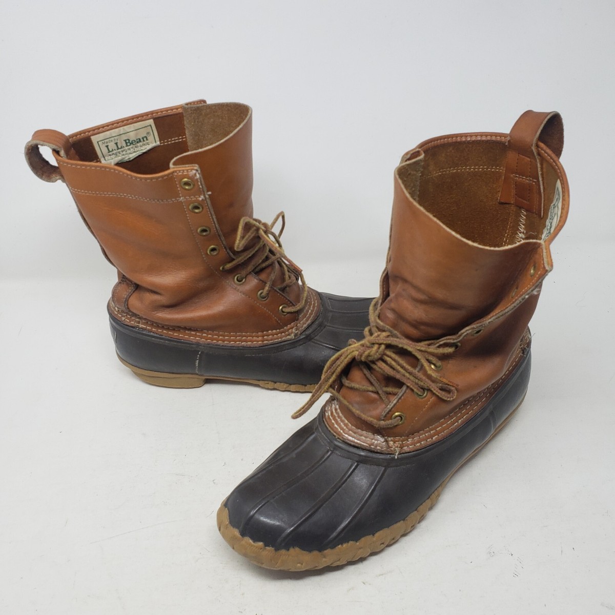 Vintage LL Bean Brown Leather Rubber Duck Boots Mens 8 Winter Mid Tall Lace USA | eBay