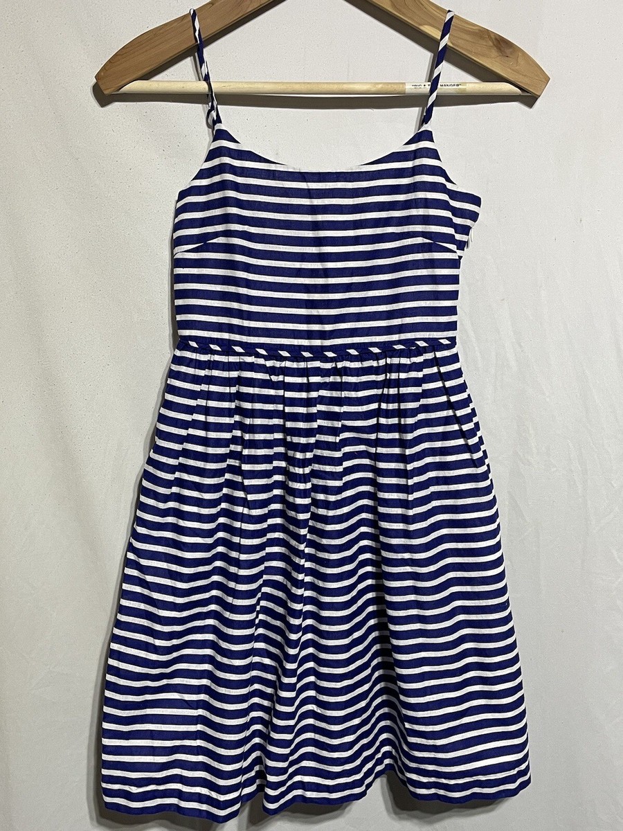 J.Crew A-Line Dress Womens Size 2 Linen Blend Blue White Stripes Spaghetti  Strap
