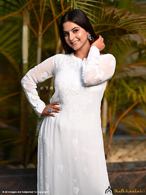 Nida Viscose Chikankari Straight Kurta Set|The Chikan Label XS