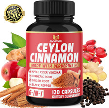 Ceylon Cinnamon Capsules - 5100Mg Herbal Supplement - 120 Capsules - High Potenc