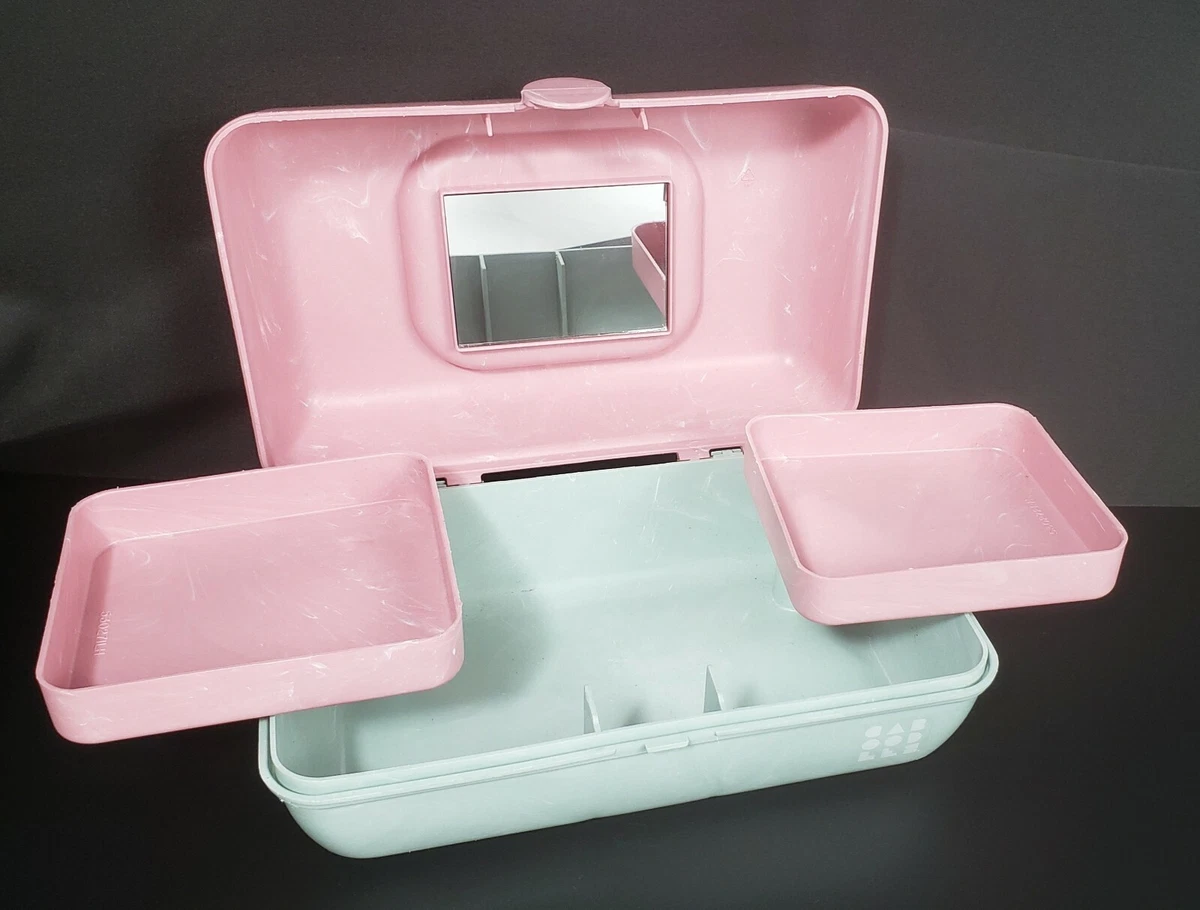 VINTAGE Mini Caboodle Case w/ Mirror & Insert Tray Pink And Aqua