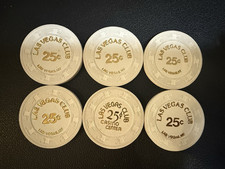 Las Vegas Club 6 White Casino Chips .25 Cents Las Vegas