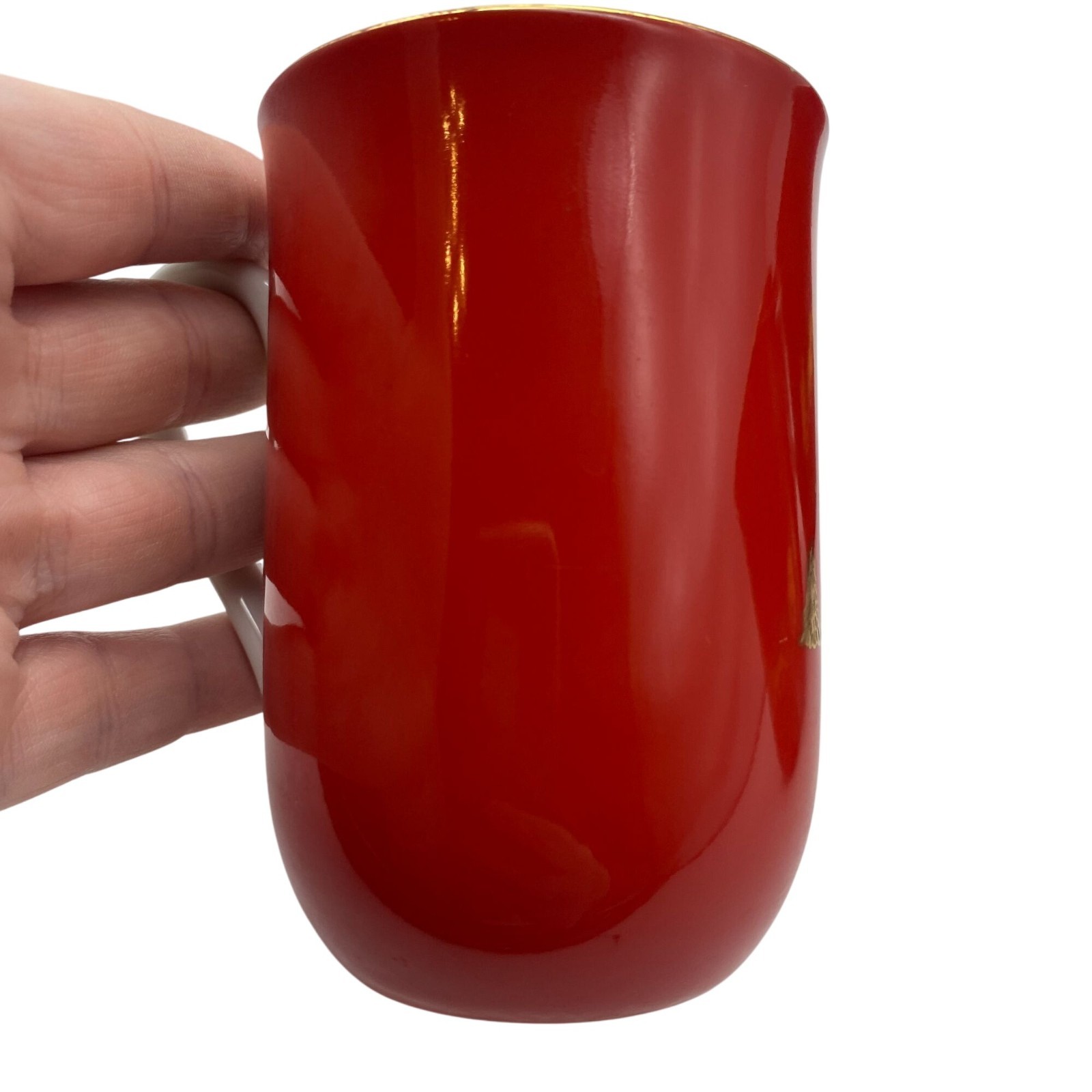 VTG Otagiri Horse and Carriage red gold coffee mug set of 4 Christmas Japan Gibs