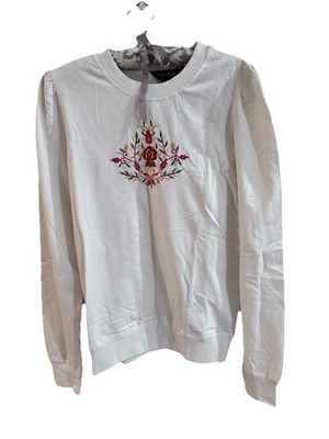 Young Threads Embroidered Floral Blouse Women's S/M White Boho Artistic NEW