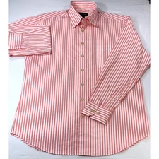 Scott Barber Dress Shirt, Peach and White Striped, Sz M-GUC