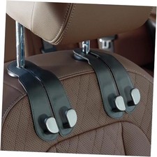 Purse Hook for Car - Universal Premium Stitched Leather and Double-Hooks Black