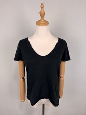 Sezane Black Short Sleeve 100% Cotton V-Neck Lightweight Stretch Tunic Shirt M