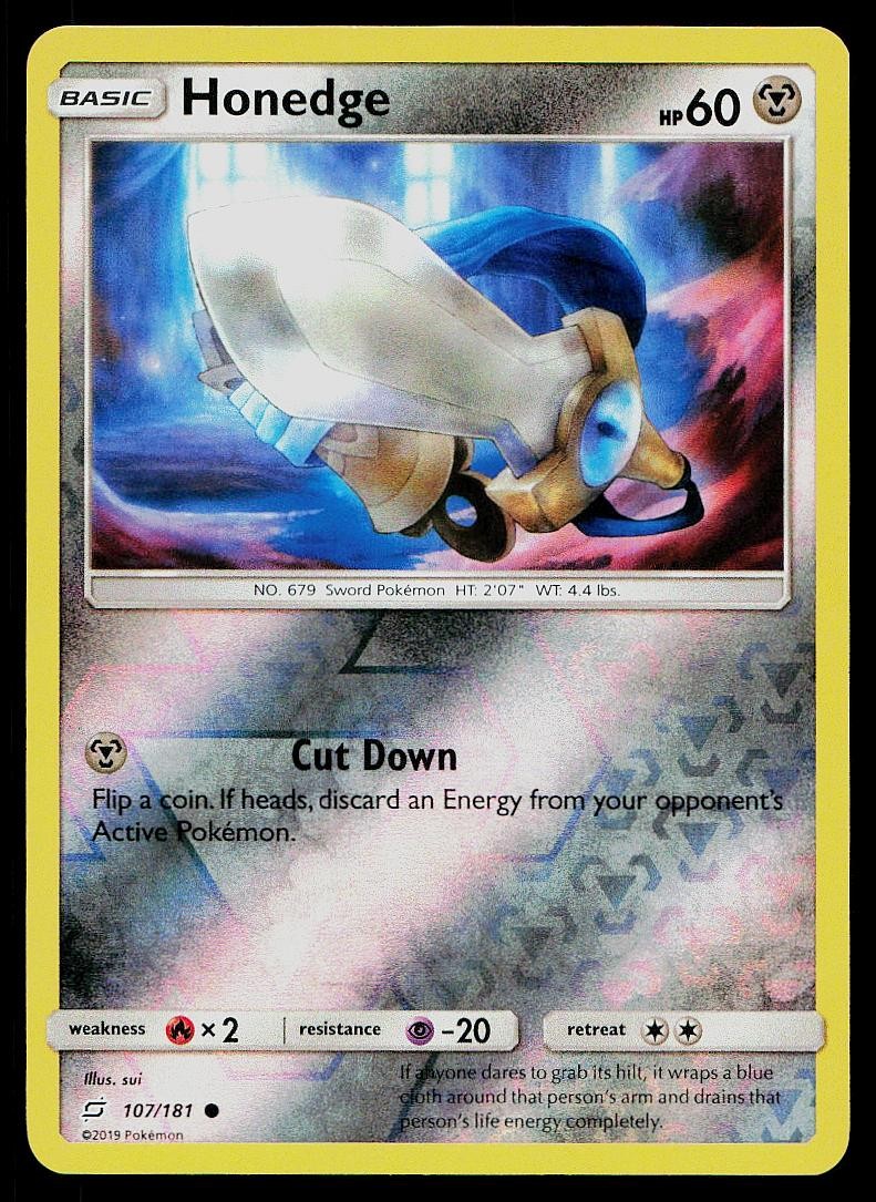 Pokemon Card Team Up Honedge 107/181 Reverse Holo Common