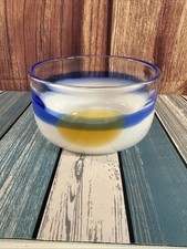Orrefors Blue Yellow Art Glass Bowl Sweden Mi...