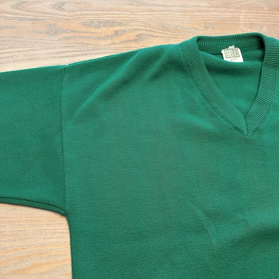 ЧИТАЙТЕ ВИНТАЖНЫЙ Emerland Sports Ирландии пуловер свитер мужской прибл. размер XL зеленый V шеи - Изображение 4 из 4