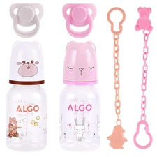 6 Pcs Reborn Baby Doll Accessories Set, Cute Bear Pattern Baby Doll Bottles and 