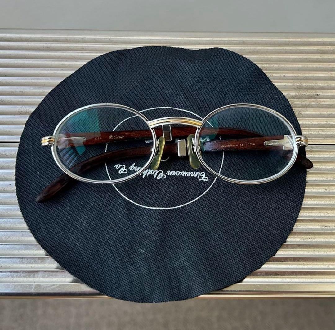 cartier ウッド サングラス 135b 90s Rare 90s Cartier Wood Temple 135b Eyeglasses Vintage C Decor Gold