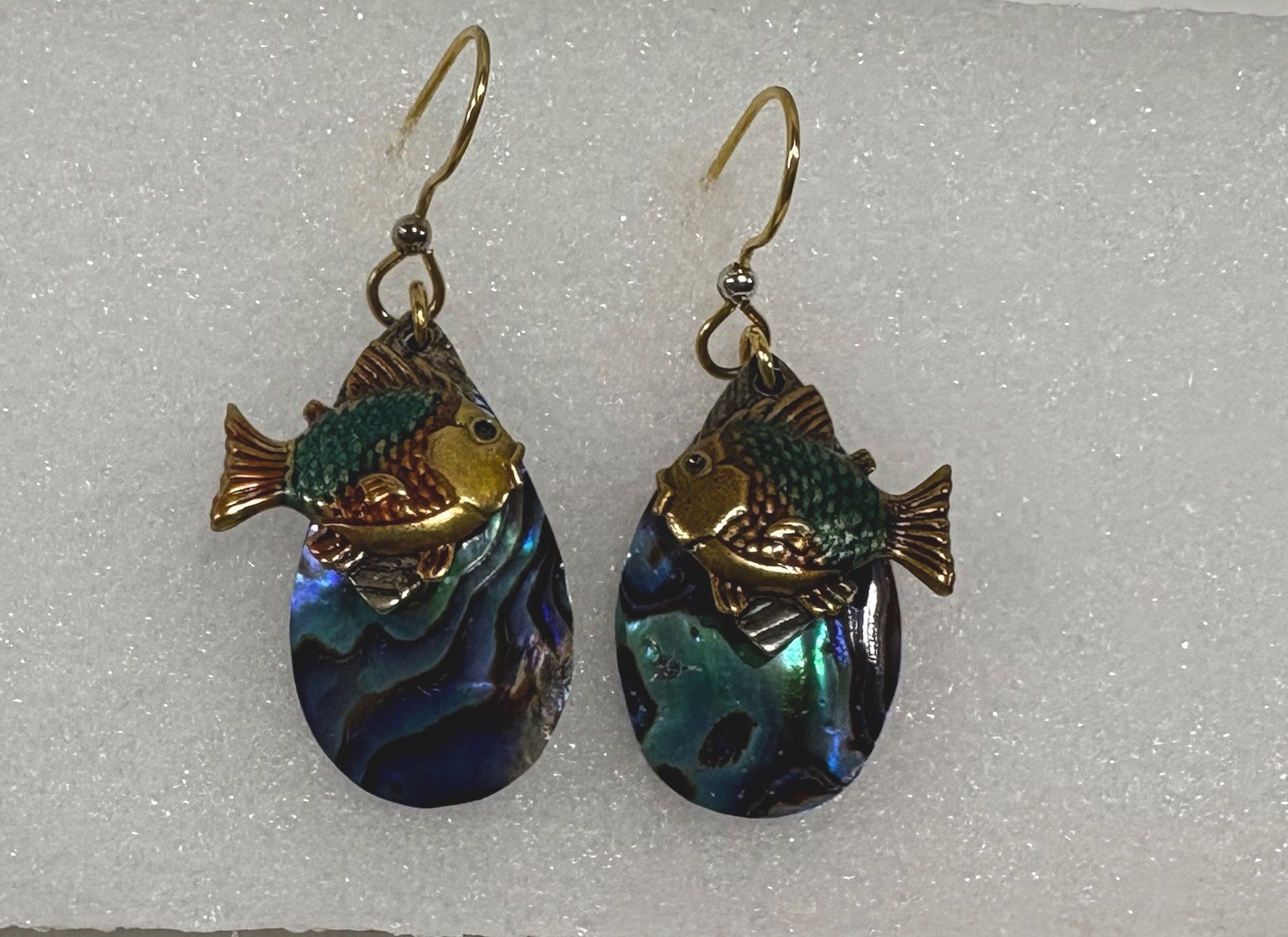 Fish & Abalone Shell Dangle Earrings Beach Boho C… - image 1