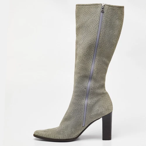 Bottes Dior gris texturé cuir nubuck longueur genou pointure 40