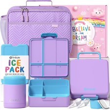 Kids Bento Lunch Box Set w/ 4 Compartments Insulated Bag Thermo Jar Utensils