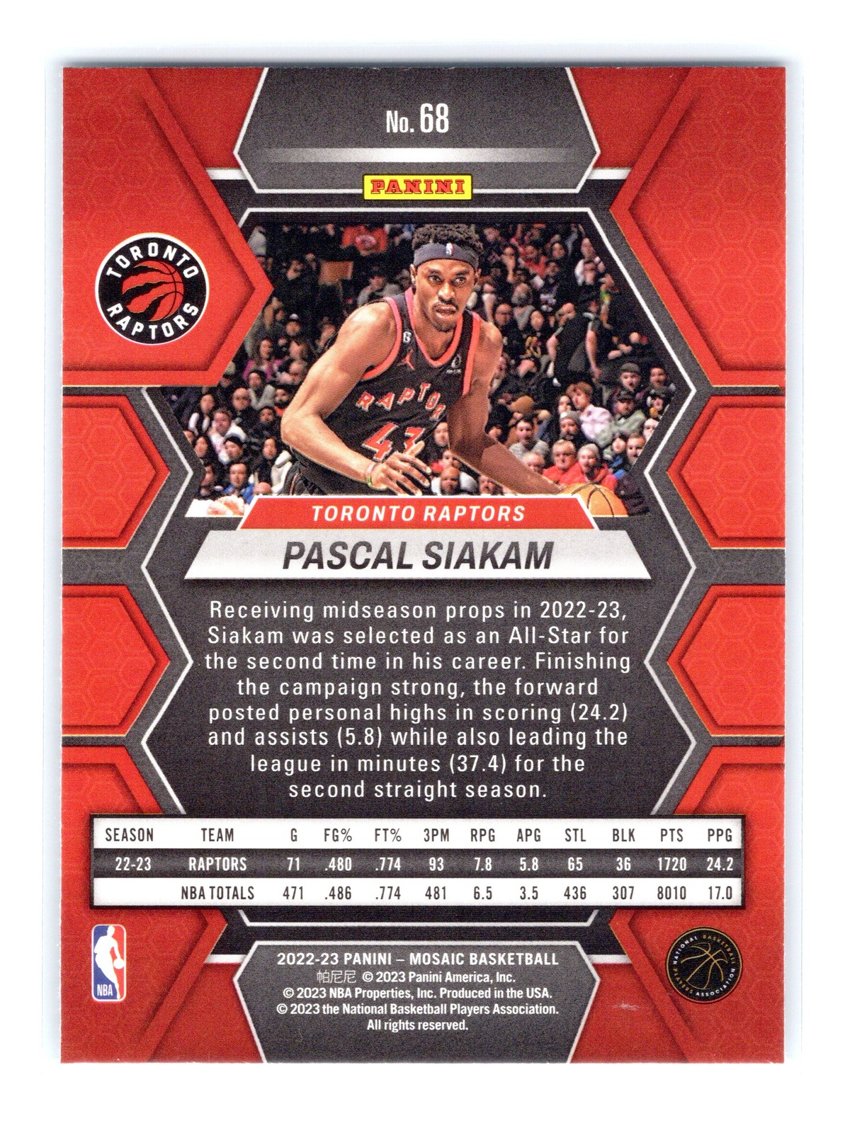 2022-23 Panini Mosaic Basketball #68 Pascal Siakam Toronto Raptors