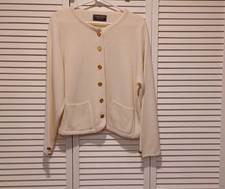 Womans Vintage Button Up Cardigan United States Sweaters Size M Cream Gold