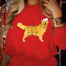 Golden Retriever Christmas Sweatshirt Dog Lover Lights Festive Top Jumper S-5084