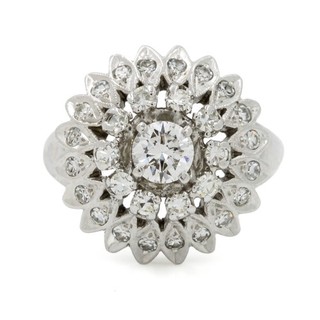 Anello Vintage Oro Bianco 14k 0 95ctw Diamante Starburst Cupola Misura 6 25 #J288923 1