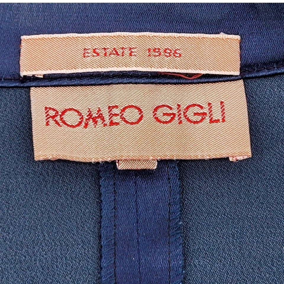 Blazer Romeo Gigli vintage años 90 azul satinado elástico IT 44 / US 10 Estate 1996 Foto 3 de 4