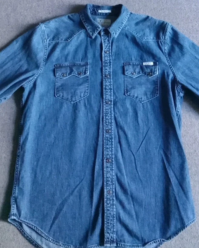 Camisa Lucky Brand Para Hombre Grande Azul Denim Perla Occidental Bolsillos Diente de Sierra A Presión Usada en Excelente Condición Foto 4 de 4
