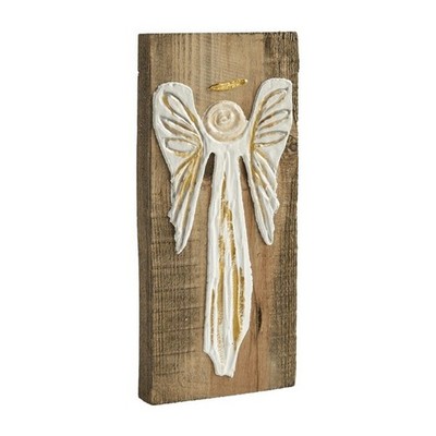 NWT Mud Pie Angel Gold Reclaimed Wood Plaque Christmas Decor