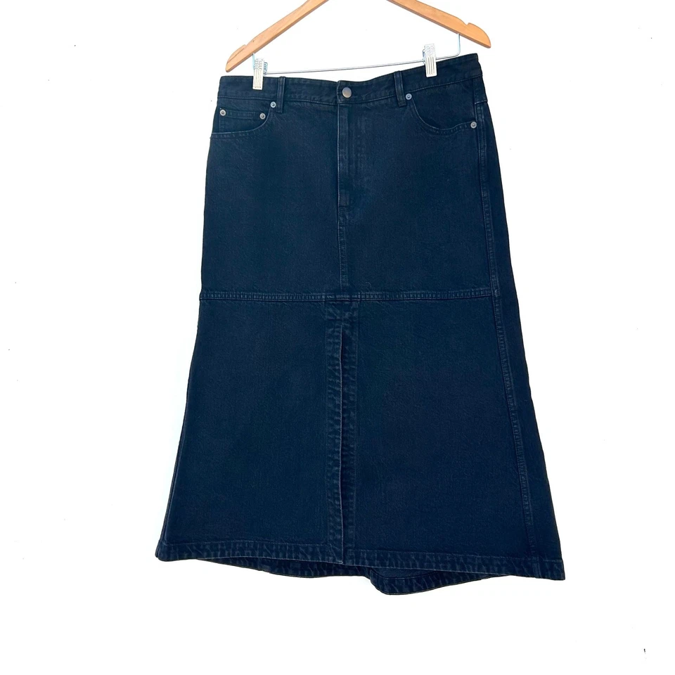 Falda midi de mezclilla negra Tibi con abertura de longitud media Jean talla 31 algodón tiro bajo larga Foto 2 de 4