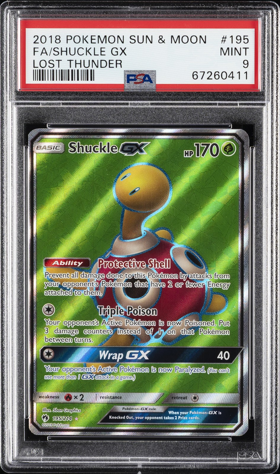 2018 POKEMON SUN & MOON LOST THUNDER #195 FULL ART/SHUCKLE GX PSA 9