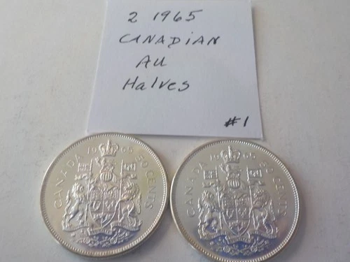 TWO   1965  CANADIAN  HALF   DOLLAR      AU    .800   SILVER