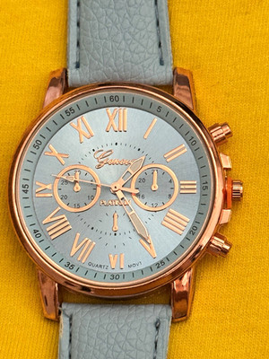 Geneva Platinum Damen Quarz Armbanduhr blau Kunstleder, Chronograph, römisch