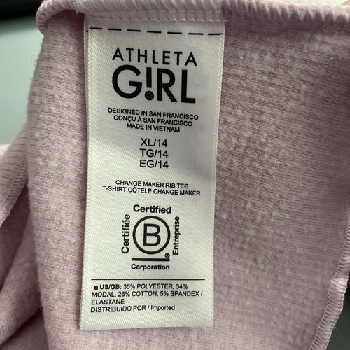 Athleta Girl Purple Change Maker Ribbed Short Sleeve Tee Shirt Size XL 14 Girl - Picture 7 of 8