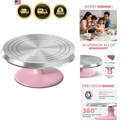 12 Inch Pink Aluminum Revolving Cake Stand - Perfect for Effortless Decorating