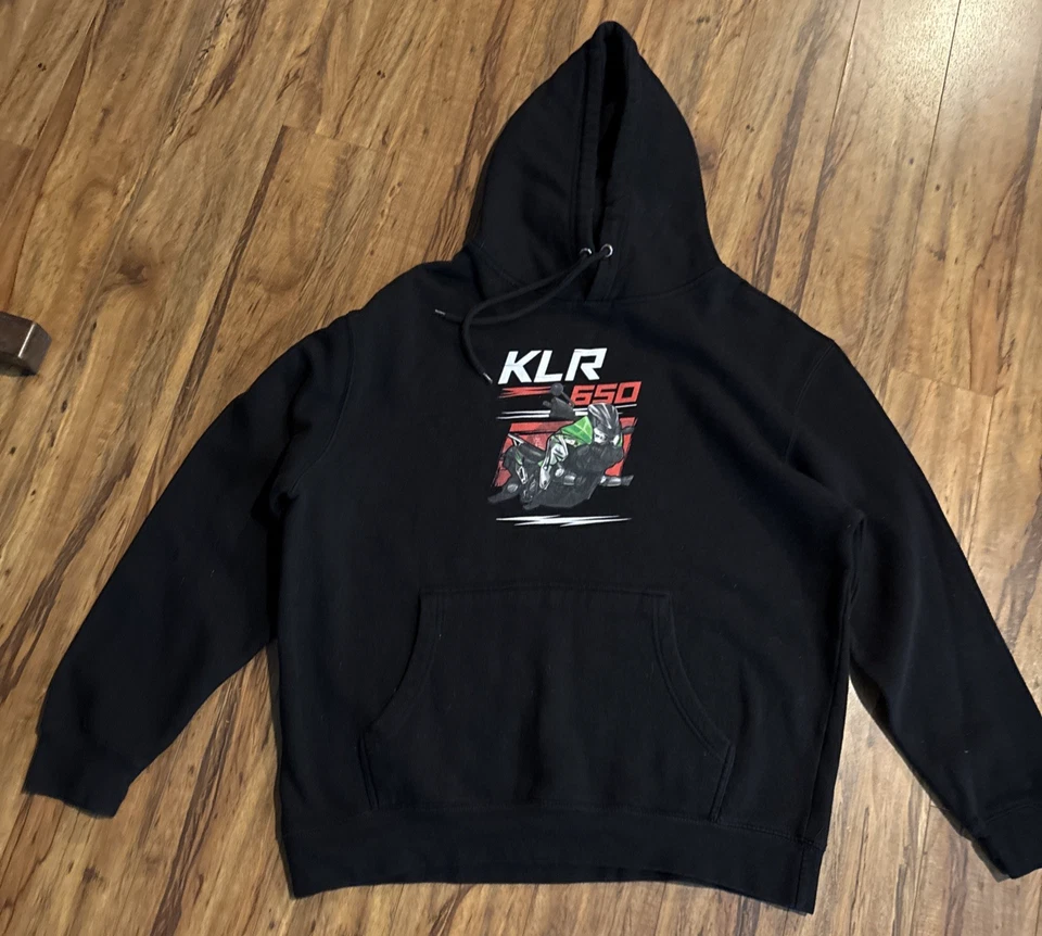 Sudadera con capucha negra Kawasaki KLR 650 ADV de peso pesado Foto 2 de 4