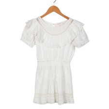 LoveShackFancy White Eyelet Smocked Waist Dress Girls 8-9Y Ruffle 100% Cotton 
