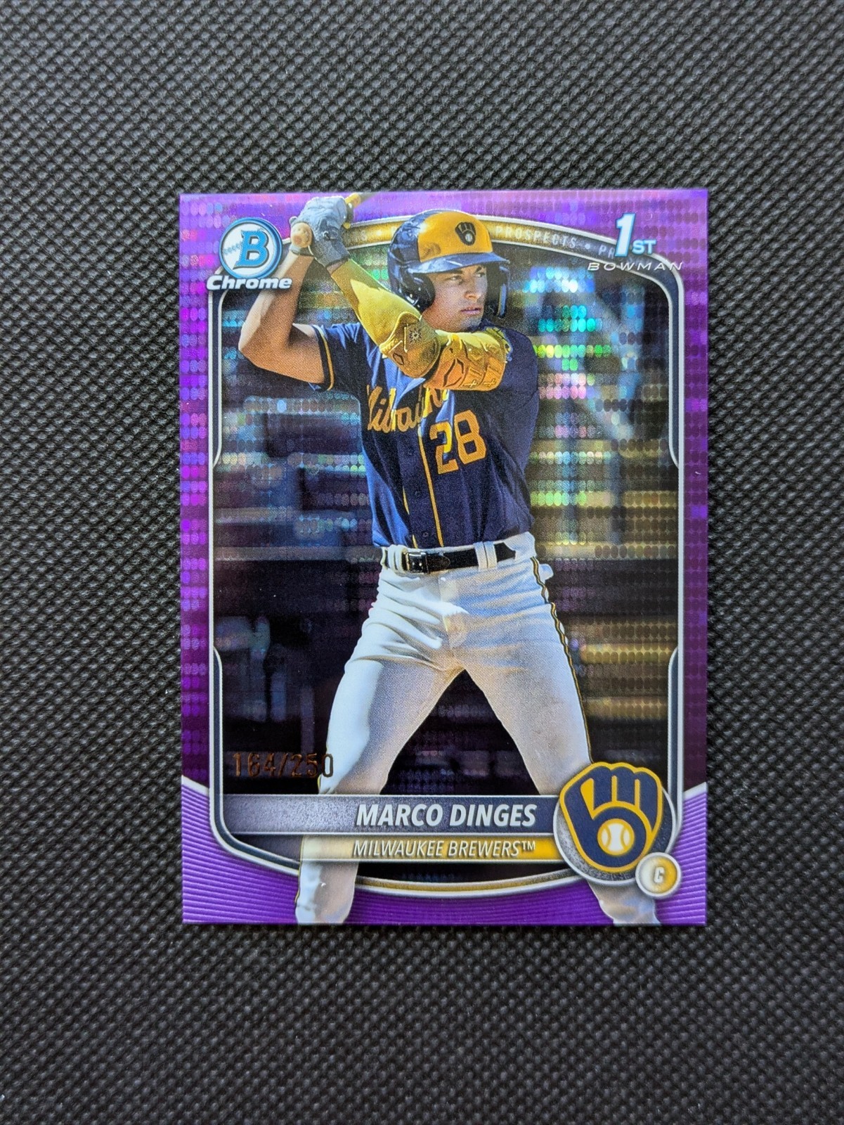 Marco Dinges 2025 Bowman Chrome Purple Pulsar Refractor /250 #BCP-183 Brewers