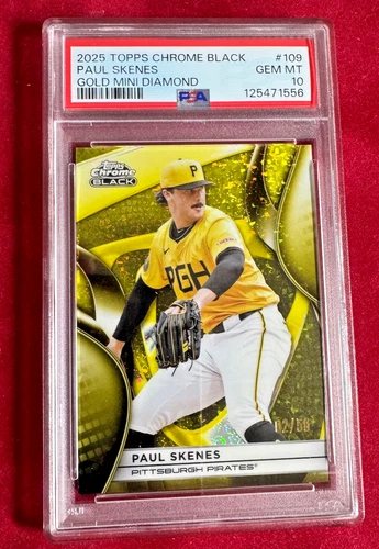 2025 TOPPS CHROME BLACK PAUL SKENES GOLD MINI DIAMOND #109 2 of 50 PSA 10