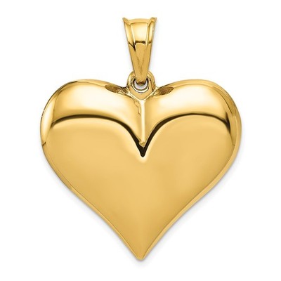 14K Gelbgold poliert 3-D gepufftes Herz Anhänger 3,17g, L-38mm, B-31mm für Mama
