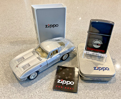 Original Neu 1995 Zippo Feuerzeug Selten AMAZING CORVETTE DISPLAY SET Midnight Chrome