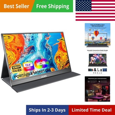 Portable Monitor 15.6inch FHD 1080P USB C HDMI Gaming Ultra-Slim IPS Display ...