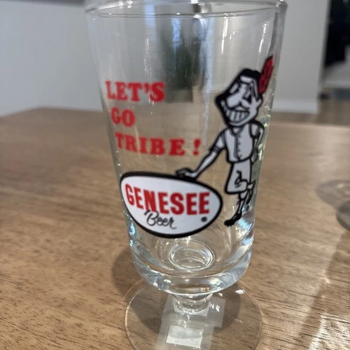 Rare Vintage Cleveland Indians  Genesee Beer Glass Tribe MLB Bar Sign Stadium